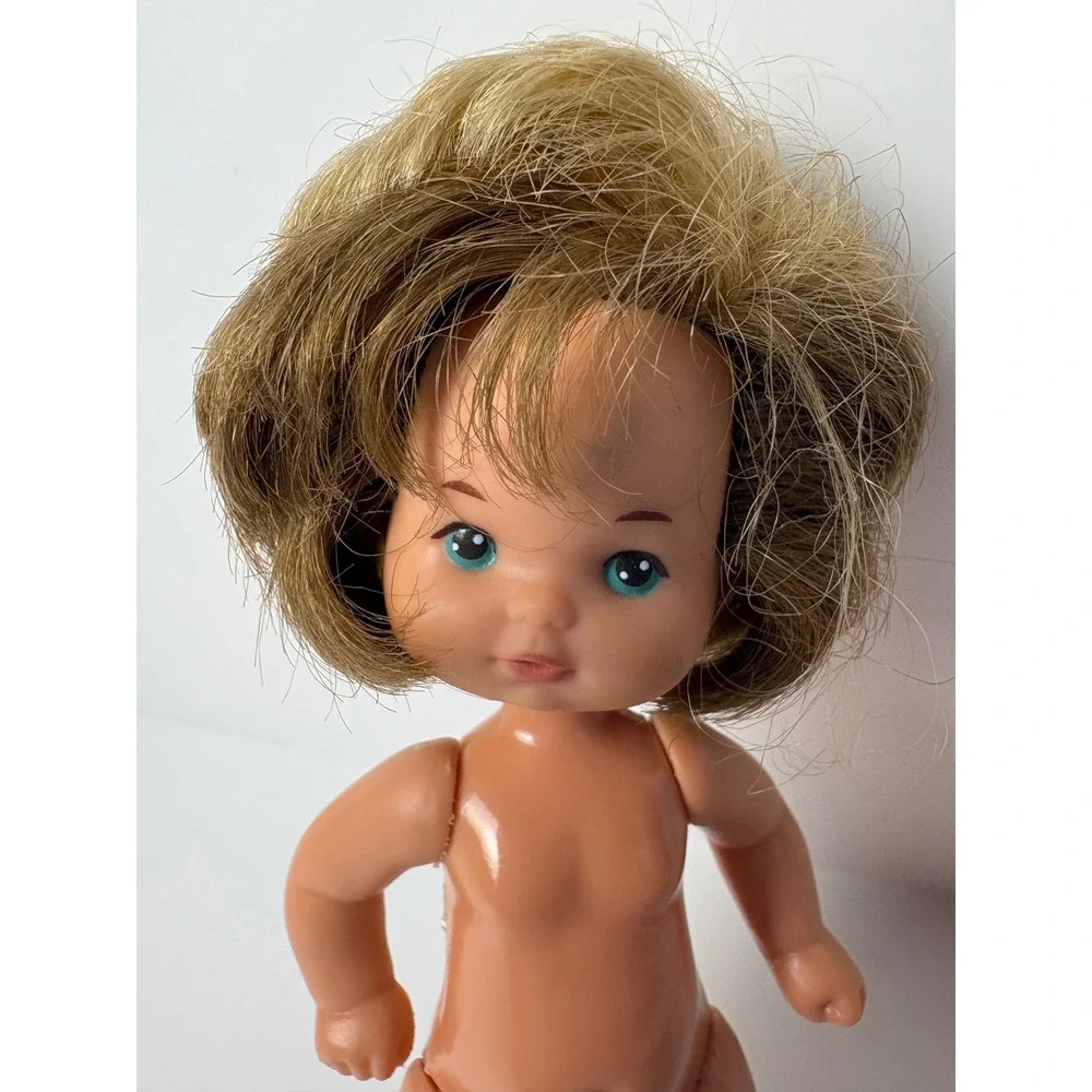 Vintage 1976 Mattel Small Vinyl Doll 5 Inch Teal Eyes Blonde Hair Retro Toy